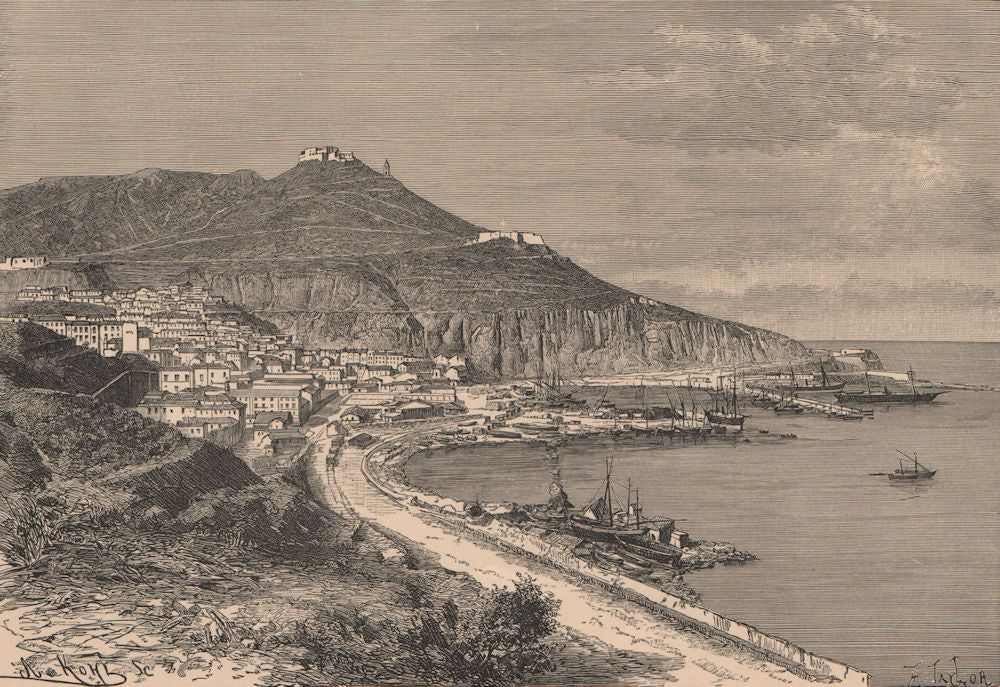 Oran - View from the Marina. Algeria 1885 old antique vintage print picture